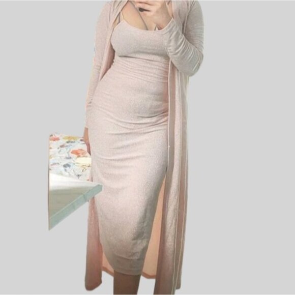 Shimmer Spaghetti Midi Dress in Peach Pink- Size Small- NWOT - Picture 1 of 10
